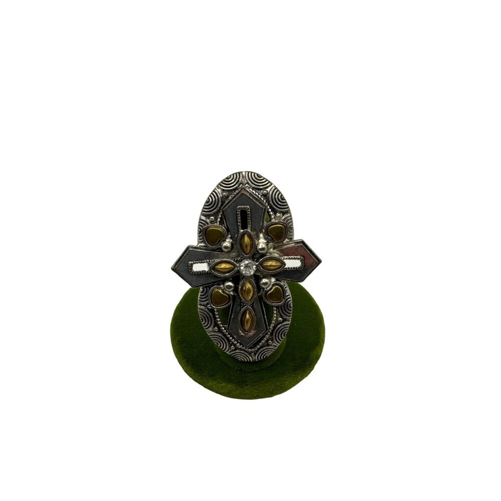 Multi Toned Cross Shaped Stretch Ring One Size